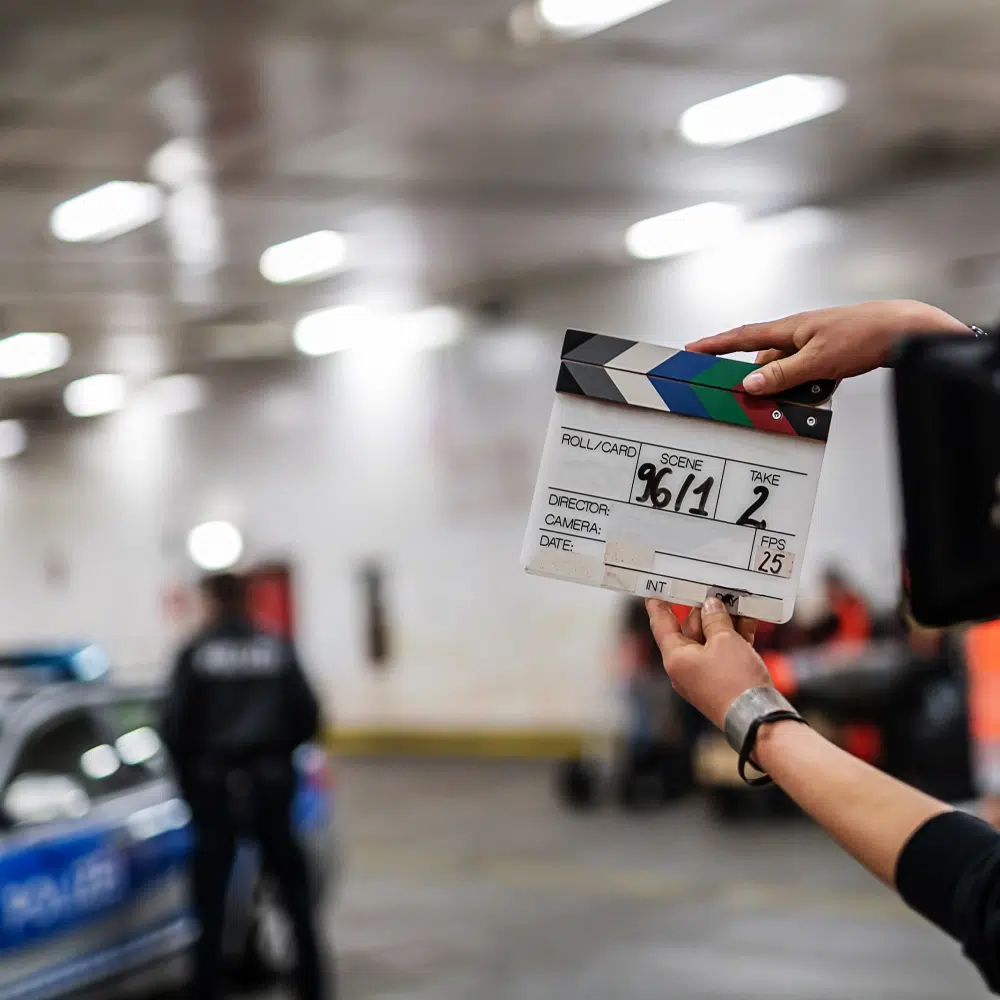 Clap de cinéma dans un garage